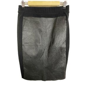 Hache Skirt Women's Size 44 Italy Black‎ True Leather Front Panel Pencil